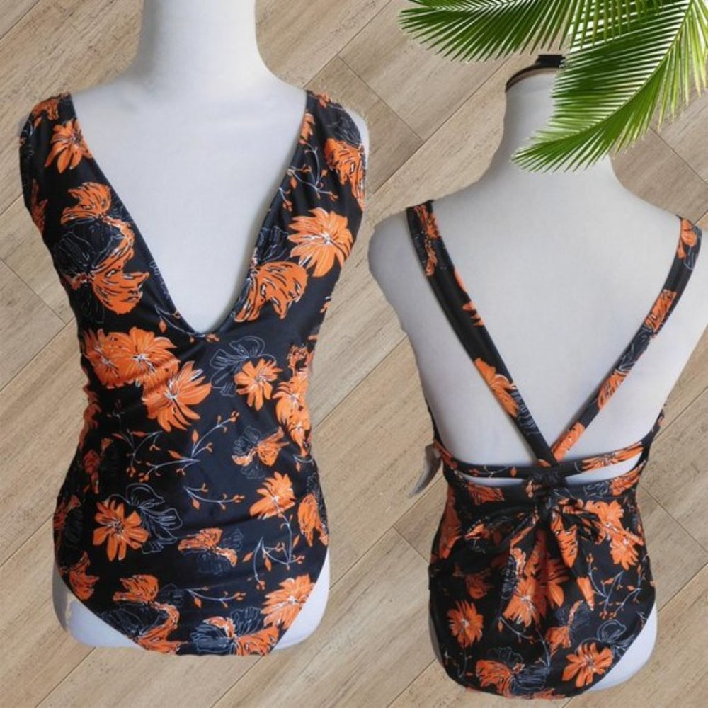 Marina Vida BLACK ORANGE FLORAL ONE PIECE SWIMSUIT